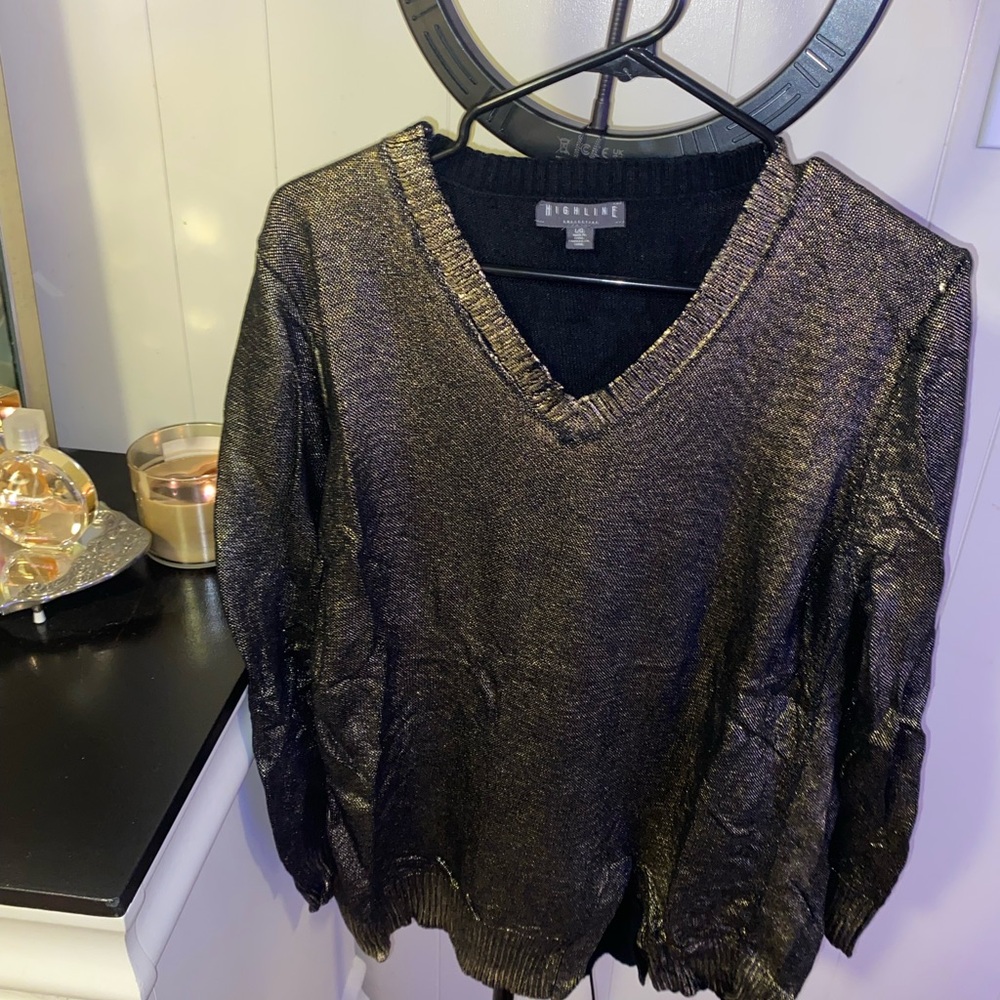 Gold Metallic V-Neck Sweater